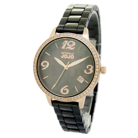 NATURALLY JOJO  晶鑽時尚陶瓷錶帶-JO96968-88R(黑色x玫瑰金/34mm)