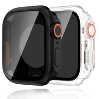 Privacy Glass+Case for Apple Watch 45mm 41mm 44mm 40mm Screen Protector Waterproof Case Tempered for IWatch 8 7 6 5 4 SE 9 Cover