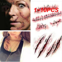 1~10PCS Halloween Bloody Wound Tattoo Stickers Trick Scary Waterproof Temporary Tattoo Fake Tattoo Props Halloween Party