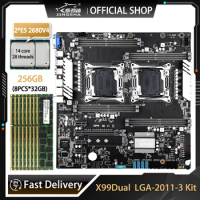 JINGSHA X99 Dual Motherboard Set with 2*E5 2680 V4 and 8*32GB=256GB DDR4 ECC REG 2400mhz RAM Support Intel LGA 2011-3 V3 /V4 CPU
