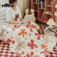 YIRUIO Bohemian Floral Pattern Knitted Blanket Home Room Decorative Throw Blanket For Sofa Bed Super Soft Downy Sofa Bed Blanket