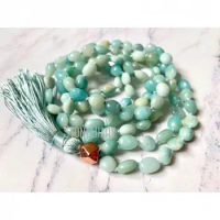 MN36805 Amazonite Mala Beads 108 Mala Necklace Japa Mala Prayer Beads Tassel Necklace Yoga Jewelry