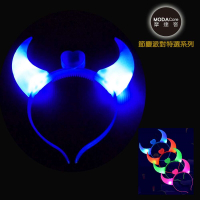 摩達客 派對頭飾-藍色惡魔牛角閃亮LED發光髮箍(電池)