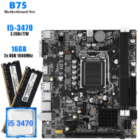 Gaiming Computer Motherboard Set B75 Mainboard Kit LGA 1155 with Intel Core I5 3470 CPU 2x8GB 16GB DDR3 Desktop Memory RAM