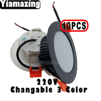 Wholesale 10pcs 220V LED Downlight 3 Color Changeable Dimmable Dimmer 7W 9W 12W 15W 18W 24W 30W Recessed Spot Light Ceiling Lamp