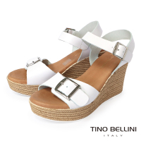 Tino Bellini 西班牙進口夏氛悠閒牛皮釦帶楔型涼鞋-白