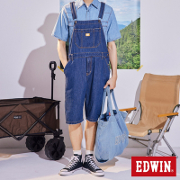 EDWIN 橘標 寬版吊帶牛仔短褲-男-中古藍