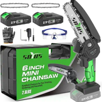 Mini Chainsaw 6-Inch Cordless, Electric Chainsaw Mini Battery Chainsaw with 2Pcs Batteries,