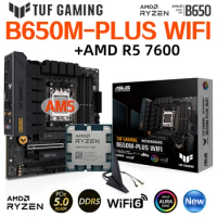 New TUF GAMING B650M PLUS WIFI +AMD R5 7600 CPU DDR5 6400+(OC) MHz M.2 USB3.2 128G WIFI6 BluetoothSocket AM5 Motherboard