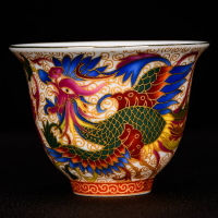 茶杯陶瓷主人杯單杯琺瑯彩描金龍鳳普洱杯品茗杯茶杯陶瓷功夫茶具