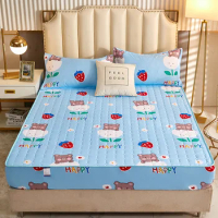 Fashion Print Mattress Cover Non-Slip Bed Fitted Sheet Breathable Queen Size Mattress Topper Bedspreads Extra Soft Bed Mat Pad