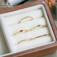 LAMOON Thin Ring Natural Gemstone Labradorite Agate Ring For Women 925 Sterling Silver Gold Vermeil Jewelry Simple Daily Ring