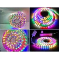 LAMPU LED STRIP RGB ( WARNI -WARNI KEDIP ) METERAN + SOKET 2835 AC 220 - 5M+1SOKET RGB