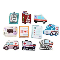 10PCS Ambulance Medical Devices Glitter Acrylic Charms Pendant Fit DIY ID Card Badge Holder Jewelry Making Hospital Worker Gift