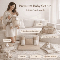 Paket Bayi 5in1 Premium Boneka Sapi – Tas Bayi + Gendongan Depan & Samping + Selimut Tudung + Kasur 