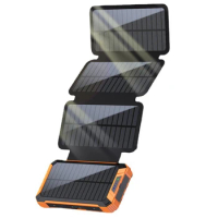 Portable Qi Wireless Charger 30000mAh Power Bank Foldable 4 Solar Panel Built in Cable for iPhone Samsung Powerbank with Light