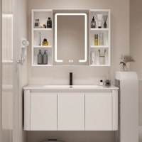 Stainless Steel Bathroom Cabinet With Mirror Sink Toilet Cabinet Waterproof Cream Style Alumimum Rounded Bathroom Cabinet Integrated Wash Basin Cabinet Combin Hot selling item