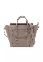 CELINE Pre-Loved Celine luggage nano shopper Handbag leather Gray beige 2WAY