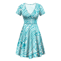 Váy Phong Cách Bohemian, Váy Nữ ngắn Tay Cổ Chữ V, Váy Chữ A, Có Thể Tùy Chỉnh Họa Tiết, Váy Midi, Q