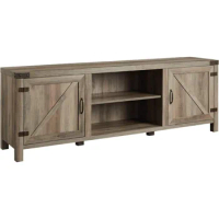 Modern Farmhouse Double Barn Door TV Stand for TVs up to 80 Inches, 70 Inch, Grey Wash, Without Fireplace
