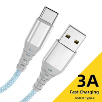 3A USB Type C Fast Charging Cable for iPhone 15 Pro Max Xiaomi 14 Redmi 13 Oneplus POCO Huawei Nylon Braided Data Cord 0.3/1/2M
