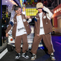 Kids Teenage Oversize Hip Hop Clothing Jacket Tops Streetwear Jogger Pants For Girl Boy Jazz Dance Costume Sport Clothes Set