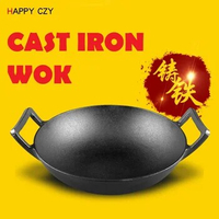 High quality 31.5CM Flat bottom cast iron old fashioned manual thickening cast iron wok no coating japanese wok chinese wok