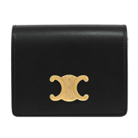 【CELINE】TRIOMPHE 金屬雙C LOGO牛皮信用卡證件名片零錢包(黑)