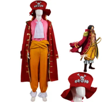 Anime Gol·D·Roger Cosplay Costume Grand Line Roger Pirates Captain Military Uniform Red Cloak Man Woman Halloween Christmas Suit