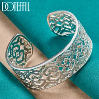 DOTEFFIL 925 Sterling Silver Big 28mm Heart Bangle Bracelet For Man Woman Wedding Engagement Fashion Charm Party Jewelry
