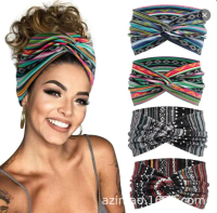 Simple Cross-Knot Headband Bohemian Style Striped Paisley Pattern Printed Hair Accessory