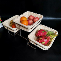 歐式自助餐三層多層藤編面包籃帶蓋水果甜品蛋糕點心筐擺臺展示架
