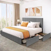 King Size Bed Frame,Upholstered Platform with Storage Drawer and Adjustable Headboard,Comfortable Double Bed,Bedroom Furnitur