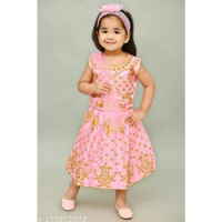 Lehenga Choli Gold Embroidered Pink Indian Kids Girls Ethnic Lehenga Choli Party Wear