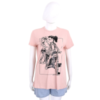 LOVE MOSCHINO 摩托車女孩圖印粉色短袖TEE T恤