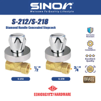 SINOR S-212 S-218 1/2'' 3/4'' Diamond Handle Concealed Stopcock Shower Tap Valve Brass Top Valve