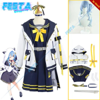 Hololive Hoshimati Suisei Cosplay Costume Blue Wig Japanese Virtual VTuber Hoodie Sailor Suit JK Dress Singing Outfit Curly Hair