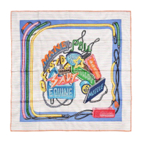 【Hermes 愛馬仕】Chevaloscope Neon Pointille 70 手工捲邊斜紋真絲方巾(白/藍/綠)