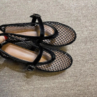 Round Toe Design Fishnet Hollow Ballet Shoes for Women Summer New Flat Belt Buckle Flats