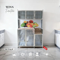 Rak Piring 3 Pintu Aluminium Kitchen Set Dapur Kekinian Kaca Kristal Anti Karat | Winn Furniture