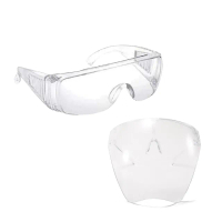 【摩達客】防疫防飛沫防塵護目鏡+兒童透明一體式面罩組合(兩款各一)