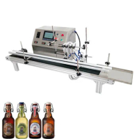 Small quantitative four-head liquid filling machine mineral water juice glass bottle conveyor belt filling machine