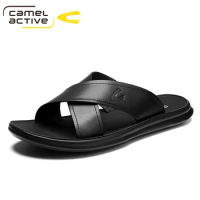 Camel Active Men's New Slippers Summer Men Outdoor Anti-slip Beach Sandals Bathroom Home Genuine Leather Flip Flops