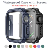 Waterproof Case for Apple Watch 7 8 45mm 41mm 44mm 40mm Screen Protector Cover Straight Edge Bumper iWatch 4 5 SE 6 Accessories