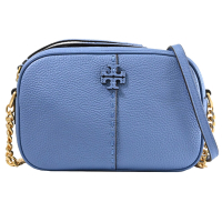 TORY BURCH McGraw 品牌經典LOGO斜背拉鍊相機包(迷霧藍)