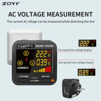 ZOYI Socket Tester Pro Voltage Test Digital Socket Detector UK Plug Ground Zero Line Plug Polarity Phase Check NCV Tester