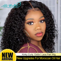 Ali Grace Moroccan Oil Hair Kinky Curly 13x5x1 Lace Part Wig Deep Curly Lace Wig Pre-Plucked With Baby Hair Remy Human Hair Wigs