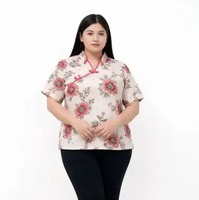 BAJU IMLEK CHEONGSAM 331 CREAM B WANITA JUMBO BIG SIZE XXL XXXL PREMIUM BATIK LENGAN PENDEK CNY CINA