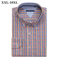 Brand Clothes 100% Cotton Plaid Shirt Men Big Size 10XL 9XL 8XL 7XL 6XL 5XL Business Casual Loose Long Sleeve Shirts Male