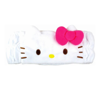 【小禮堂】Hello Kitty 造型鬆緊束髮帶 附收納包 絨毛髮帶 洗臉髮帶 髮箍 《白 大臉》